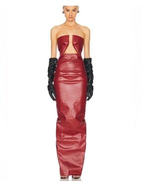 Rick Owens | Dresses | Rick Owens Red Leather Look Prong Dress Waxed Denim  Size 6 It 42 | Poshmark